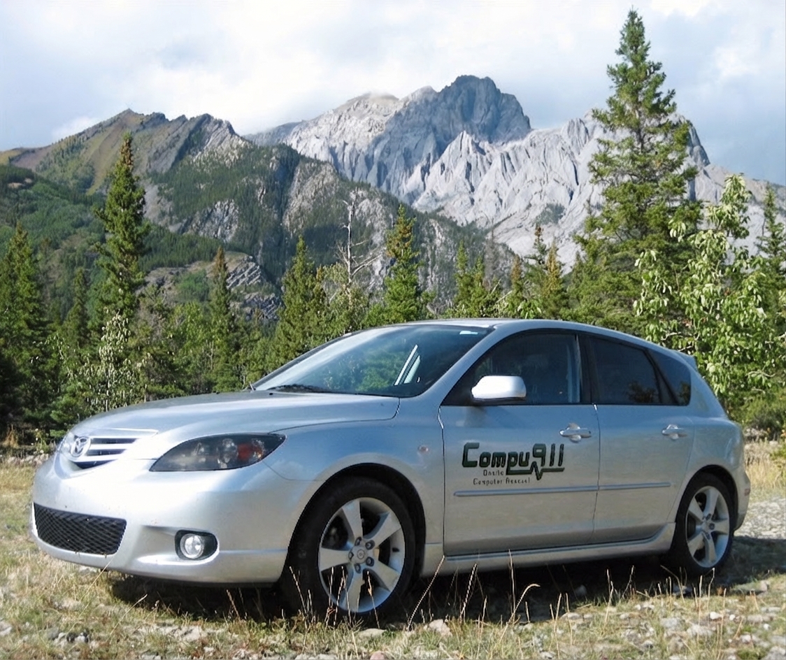 Original Compu911 service vehicle in the Alberta Rockies, circa 2005