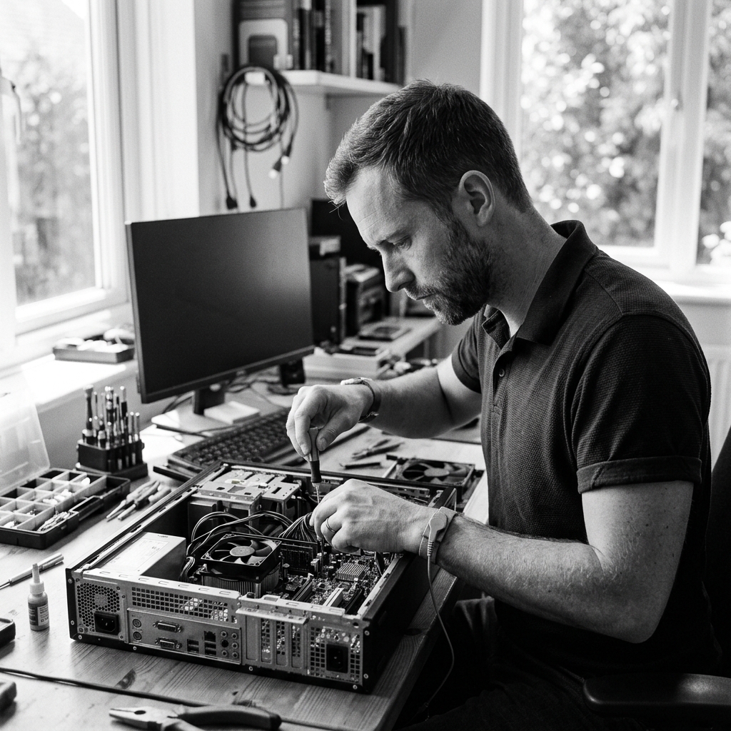 Technician working on computer
